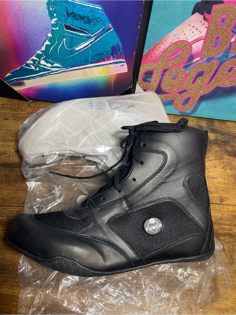 New Rightpunch Leather Boxing Shoes Mid-Top Wrestling Boots Men size 14 black - Picture 9 of 12
